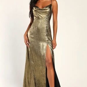 Lulu's Metallic Gold Maxi Dress
